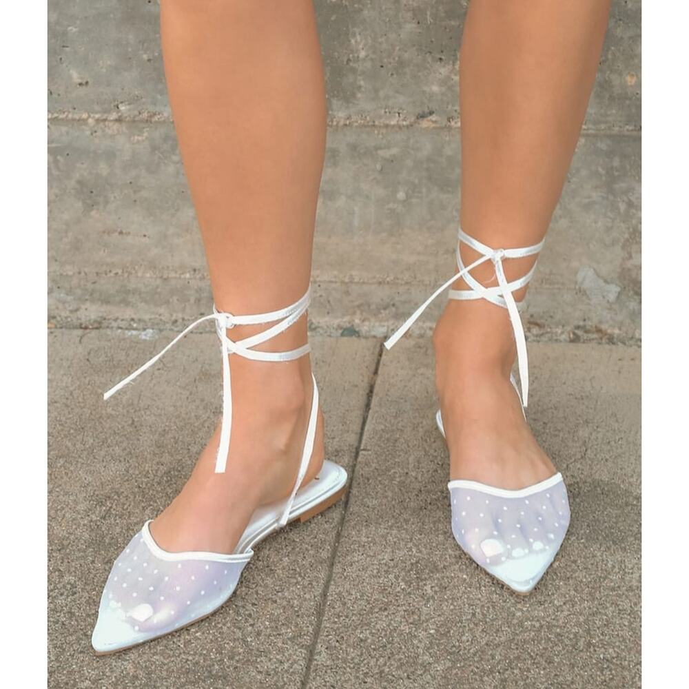 Lulus Sophie Lace Up Flats White Women's Size‎ 8 New